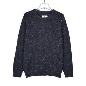 The Normal Brand Sweater Men Large Navy Blue Seawool Nep Crew Neck Wool Recycled